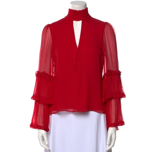 Alexis Hiro red mock neck silk long sleeve top NWOT - Picture 3 of 11